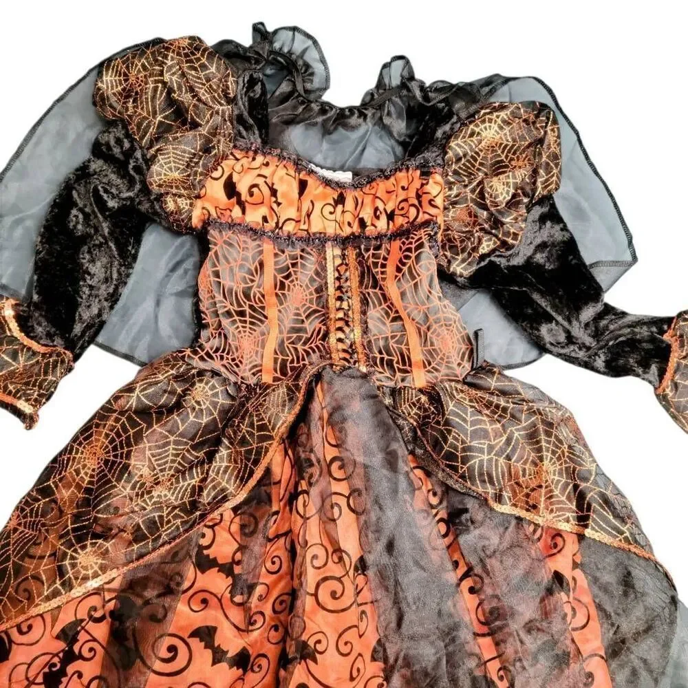 Little Girls Sparkly Glitter Orange  & Black Witch Halloween Costume